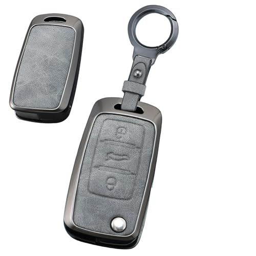 Ysbxitu Autoschlüssel Hülle Kompatibel mit VW Polo, Skoda, Fabia, Golf 4/5/6, T5, Multivan 3 Tasten Autoschlüsselkasten,Schlüsselhülle Cover mit Remote Protector Cover,Geschenkidee B Grau