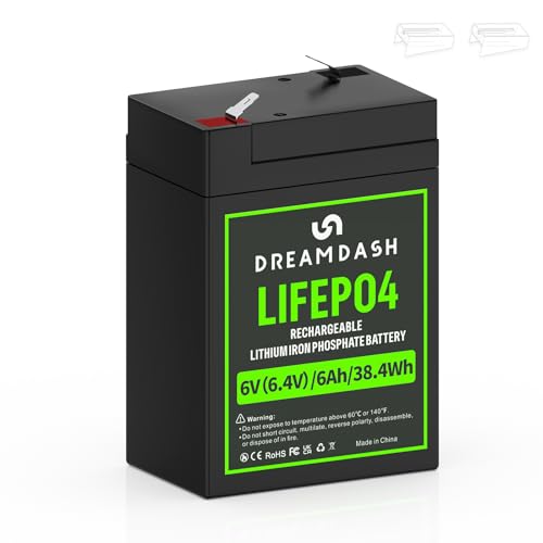 6V Batterie 6Ah LiFePO4 Wiederaufladbare, tiefer Zyklus 2000 Zeiten mit BMS Schutz, passend für Kinderfahrzeug, Kinderauto, Moped, Motorrad, Motorroller, USV, E-Bike, Beleuchtung, Roller