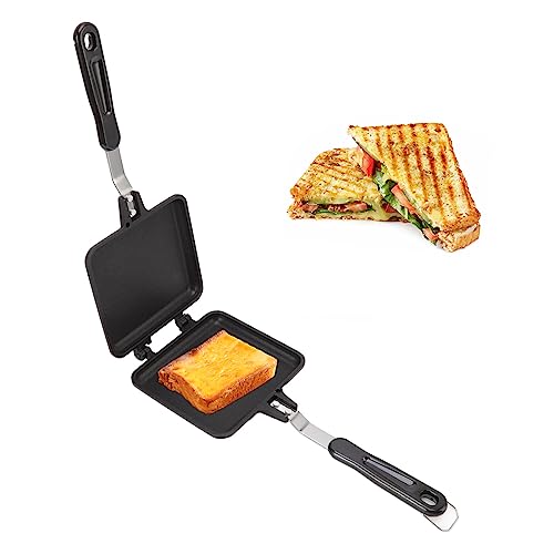 Homepatche Doppelseitige Bratpfanne, kleine Pfanne Doppelseitig Abnehmbare Panini-Maker-Pfanne Aluminium mit Antihaftbeschichtung,Campfire Maker mit Flachem Boden für Sandwiches, Brot