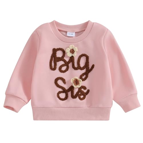 Yassiglia Baby Mädchen Schwester Matching Outfit Kinder Sweatshirt Neugeborene Langarm Strampler Big Sister Little Sister Outfits Herbst Kleidung (Rosa A, 3-4 Years)