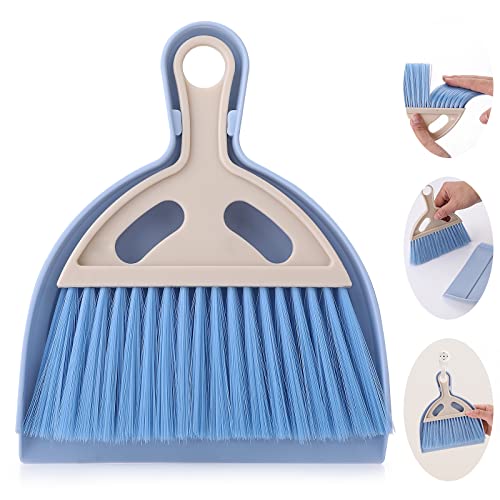 cobee Kleines Besen und Kehrschaufel Reinigungsset, Mini Schneebesen Kehrschaufel und Bürste mit Griff tragbare Tischplatte Kehrschaufel Esstisch Krümelkehrer(Blau)
