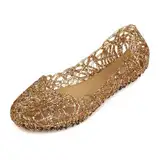 KOCEARFY Damen Anti-Rutsch Sommer Flache Schuhe Gelee Schuhe Lufttanzschuhe Weiche Strand Sandalen (Gold, Erwachsene, Damen, 39, Numerisch, EU Schuhgrößensystem, M)