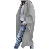 Trenchcoat Damen Lang Winterjacke Zweireihiger Windjacke Mantel Elegant Einfarbige Wolljacke Umlegekragen Langarm Wintermantel Wollmantel Übergangsjacke Business Arbeitsjacke Windbreaker S-3XL