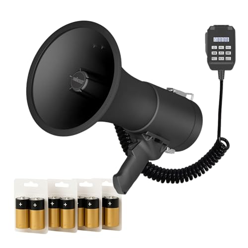 Velleman Leistungsstarkes 50-W-Megafon mit eingebauter Sirene, 700 Sekunden Aufnahme, Lautstärkeregelung, Bluetooth, Handmikrofon und USB-Anschluss, Reichweite: max. 1200 m, matt schwarz