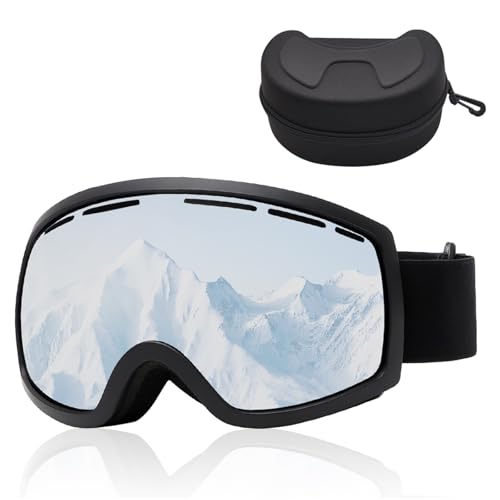 MIUUIPI Unisex Skibrille, Snowboard Skibrille für Herren Damen Jugend, Snowboardbrille für Brillenträger, OTG Snowboard Brille UV-Schutz Kompatibler Helm Anti Fog Skibrillen (Schwarz+Silber)