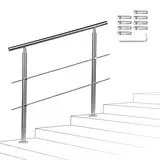 Joparri Treppengeländer 80cm mit 2 Querstreben, Edelstahl Handlauf Winkelverstellbar, Geländer für Innen und Außen