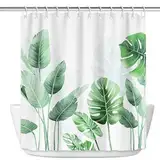 RISVOWO 180x200 cm Duschvorhang Badewanne, Anti Schimmel Shower Curtains, Badvorhang aus Strelitzia Polyester, Waschbar Duschvorhänge Pflanzen mit 12 Duschvorhanghaken