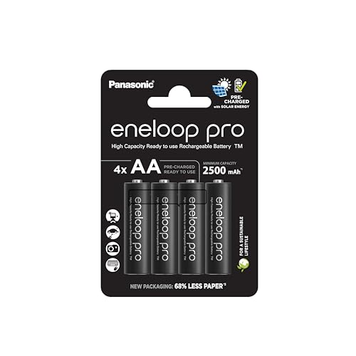 eneloop pro, AA/Mignon NI-MH Akku, 4er-Pack, Kapazität mit min. 2500 mAh, Ready-to-Use NI-MH Akkus, bis zu 500 Mal wiederaufladbar, plastikfreier Verpackung, pro, schwarz