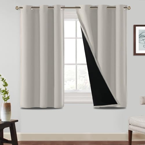 BellaHills 100% Verdunkelung Vorhang Blickdicht Gardinen mit Ösen 2er Set H137xB117cm Thermo Vorhänge Blackout Thermal Curtains, Pumice Stone