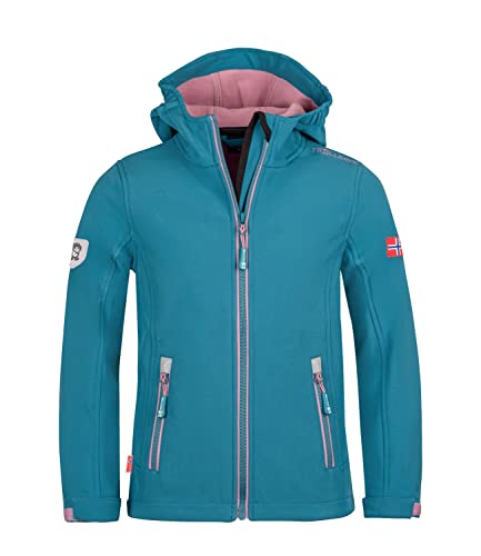 Trollkids Mädchen Softshell Jacke Trollfjord, Blaugrün/Violett, Größe 128