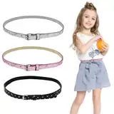 LYTIVAGEN 3 Stück Dünner Mädchen Gürtel Glitzer PU Leder Gürtel Glänzender Taillengürtel verstellbarer Mädchen PU Ledergürtel Kinder Skinny Gürtel Süßer Schmaler Kindergürtel für Jeans Rock Kleidung