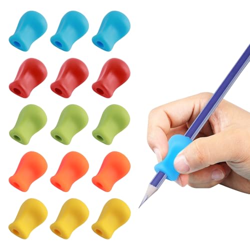 FIHODONE 15 Stück Stiftehalter Kinder,Schreibhilfe für Stift Kinder 10 Farben,Stifthaltung Kinder Hilfsmittel für Dicke Bleistifte Schulanfänger, Stifthaltung Hilfe Bleistift Griffe