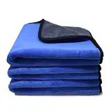 Kemes Mikrofasertücher Auto 3 Stück 500 GSM Poliertuch Lackpflege - extrem saugstark und schonend weich für die Pflege von Auto und Motorrad Trocknen, Polieren - 30 x 30 cm (3PCS) Blau