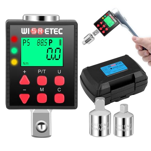 Digitaler Drehmomentadapter 1/2 Zoll, 3,4 – 340Nm Drehmoment Digital Adapter, Genauigkeit ± 1% mit Voreingestellter, Speicher, Summer, LCD Anzeige, 1/4" 3/8" Adapter für Auto, Motorrad, Fahrrad