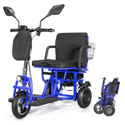Elektromobil für Senioren,Elektromobil Klappbar,Mobilitätsroller Mit 3 Rädern,Faltbares Elektromobil mit Sitz Erwachsene,Elektrischer Rollstuhl Kommt Mit Korb Und Ladegerät (Blau M2)