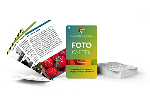 Fotokarten Fotoideen - Fotoaufgaben Bildgestaltung Fotohacks & Inspiration für kreative Fotos Aufgaben - Spickzettel Fotografie Zubehör Hacks - Geeignet für Kamera- & Handy-Fotografen ab 10 Jahren