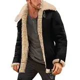 Motorrad Lederjacke Herren, Pilotenjacke Herren Arbeitsjacke Winter Baumwollkleidung Winter College Jacke Herren Wintermantel Kurz Wolle Teddyjacke Mit Fellkragen Winterjacke Trachtenjacke Pelzmantel