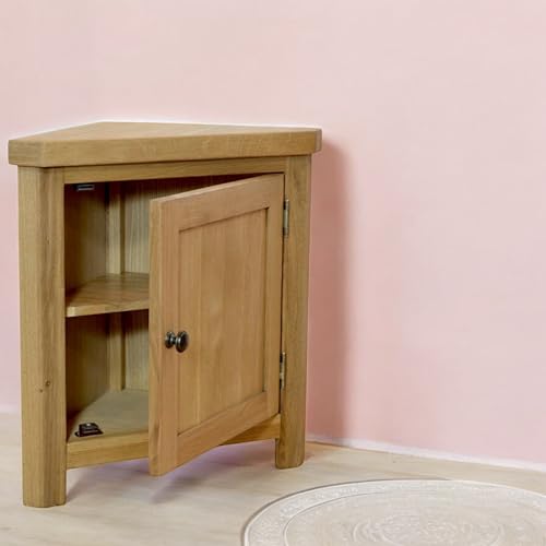 GROF Furniture Eckschrank aus Eiche, Eckschrank, dreieckig, für Wohnzimmer, Bad & Flur, fertig montierte Holzmöbel