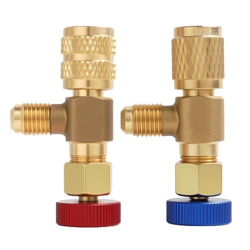 2 Stück Kältefüller Sicherheitsventil Schnellkupplung Klimaanlage R410A R22 Adapter, Durchflussregelventil für Klimaanlagen Messing, Zubehör für Klimaanlage