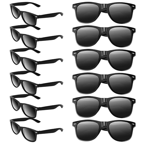 TYSM-CC 12Pack Sonnenbrillen Bulk Beach Party Sonnenbrillen Unisex Retro Klassisch Partybrillen Goody Bag Fillers für Geburtstagsfeier Pool Hochzeitsfeier Schwarz