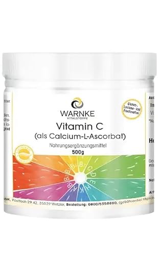 Vitamin C Pulver - 500g - mit 1156mg Vitamin C pro Tagesdosis - 100% pures Calcium-L-Ascorbat ohne Zusatzstoffe - magenfreundlich | Warnke Vitalstoffe - Deutsche Apothekenqualität