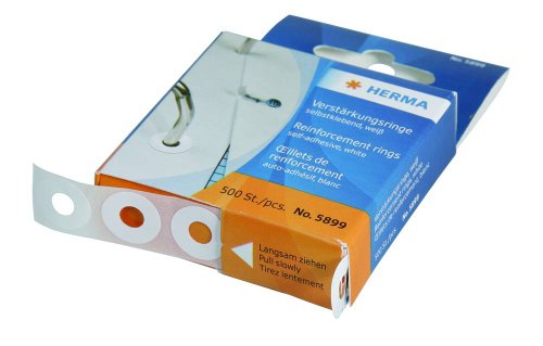 HERMA 5899 Verstärkungsringe auf Rolle, 500 Stück, Ø 12 mm, selbstklebend, reißfeste Lochverstärker Ringlochverstärker, matt, blanko Ringverstärker Lochverstärkungsringe in Spenderbox, transparent