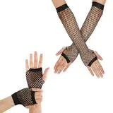 Yolev 2 Paar Netzhandschuhe Schwarz Damen Fingerlose Handschuhe Lang Kurz Netzhandschuhe 80er-Jahre Retro Party Disco Maskerade Kostüm Zubehör