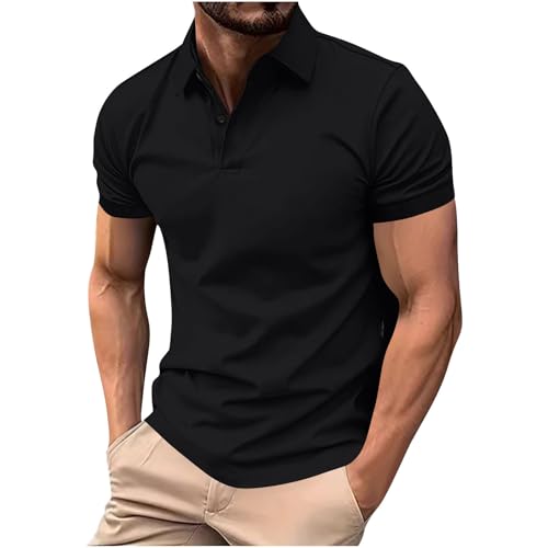 KOG Poloshirt Herren Golf Polo Shirt Kurzarm Oberteil Einfarbig Wandershirt Sommer Baumwolle Sportshirt Amazon Gutschein Männer Bekleidung Basic Tee Oberteile Outlet Amazon Schwarz XL