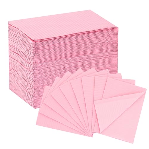 EZ TATTOO Zahnärztliche Lätzchen Einweg 33cmx45cm - 125 Stück 3 Lagen Wasserdichte Tattoo Lätzchen Blatt für Nagelstudio, Zubehör für Nagel und Wimperntechnik für Tätowierbedarf (Rosa)