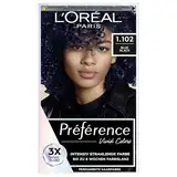 L'Oréal Paris Intensive dauerhafte Haarfarbe, Bis zu 8 Wochen glänzendes Haar und intensive Farbe, Préférence Vivid Colors, Farbe: 1.102 BLUE BLACK, 1 Stück