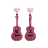 Acryl Musikgitarre Liebesherz Ohrringe Musikinstrumente Langer Charm übertriebene Bling Ohrstecker Hip Hop-Schmuck für Damen Mädchen