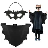 Landifor 2 Stück Fledermaus Kostüm Kinder Fledermaus Kinderkostüm Schwarz Fledermauskostüm Vampir Fledermausflügel Umhang mit Bat Maske für Junge Mädchen Halloween Cosplay Fasching Karneval