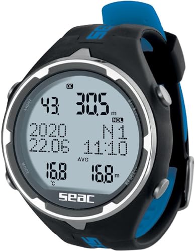 Seac Action, Tauchcomputer für Gerätetauchen und Freediving, Logbuch, Dive Planner, Safety Alarme, schwarz/blau