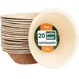 HAAGO Palmblattschalen (450ml, quadratisch) Kompostierbar & Einweg - Umweltfreundliches Picknick- & Outdoor-Geschirr - Gefrierschrank- & Mikrowellenfest (Rund 13 x 4 cm / 180 ml, 20)