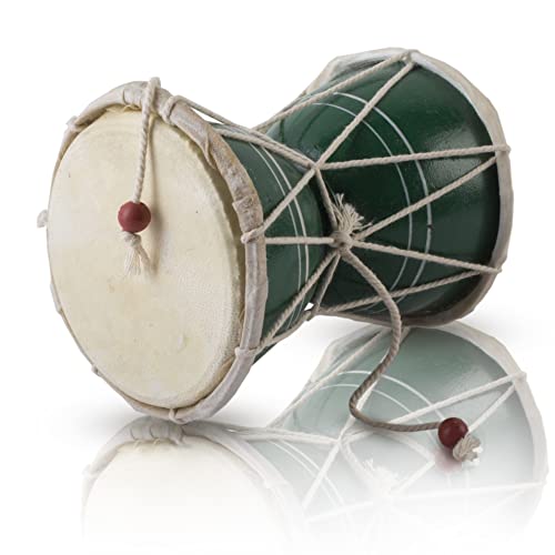 Handgemachtes Holz & Leder Klassischer indischer Volk Dumroo Damroo Damaru Handtrommel Set Percussion Dekorative Sammlungsmusik-Weltmusikinstrumente (Green)