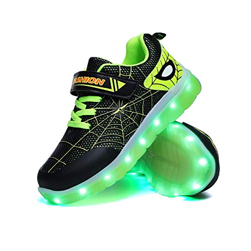 WDRHC Unisex Kinder LED Schuhe 7 Farbe USB Aufladen LED Leuchtend Outdoor Sportschuhe Low Top Atmungsaktives Ultraleicht Wasserdicht Laufschuhe Gymnastik Turnschuhe Blinken Sneaker Für Jungen Mädchen