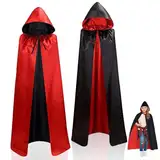 PHISGNIO Vampir Umhang, Halloween Vampir Umhang mit Kapuze Kapuzenumhang Schwarz-Rot Junge Mädchen Kapuzenumhang 90cm für Kinder Karneval Halloween Cosplay Kostüm