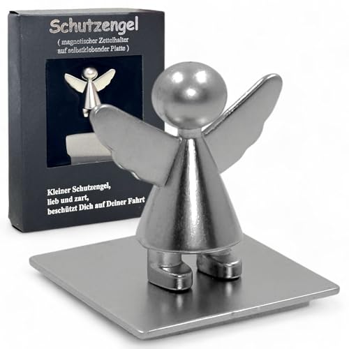 MIJOMA Magnetischer Schutzengel Zettelhalter: Ihr Begleiter fürs Auto-Cockpit, Ideal für Notizen, Parkscheine, 3 cm (Silberfarben 2)
