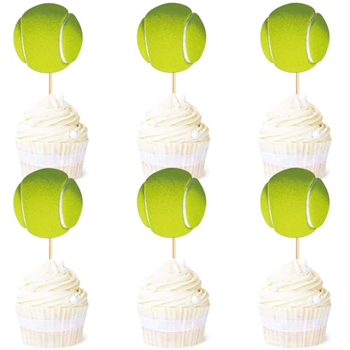 Blumomon 24 Stück Zweiseitig Tennis Sport Kuchen Dekoration Tennis Sport Cupcake Topper Sport Themed Party Dekoration Passend Für Tennis Sportler Periphere Aktivitäten Dekoration