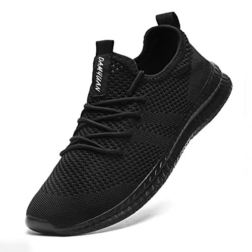 FUJEAK Herren Walkingschuhe Turnschuhe Fitnessstudio Sportschuhe Sneaker Running Tennis Schuhe Freizeit Straßenlaufschuhe Fashion Leichtgewichts Atmungsaktiv Schlüpfen Schuhe Schwarz 47