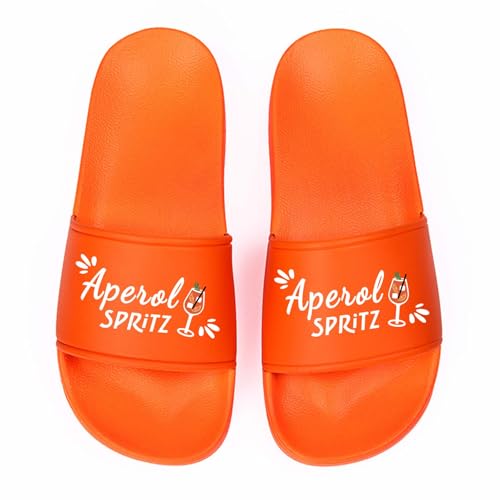 Aperol Badelatschen, Schlappen für Herren & Damen, Lustige Hausschuhe, Aperol Spritz Motiv Badelatschen, Badeschuhe für Aperol Spritz Liebhaberinnen und Aperol Fans, Urlaubsschlappen, JGA Geschenk