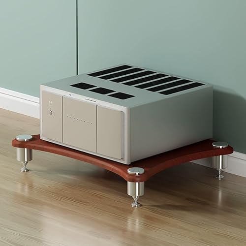 WJFTODAY Moderner AV-Medienständer mit offenem Medienaufbewahrungsschrank, multifunktionaEdelstahlrohrrahmen, Audio-Rack aus Holz für TV-Medienkomponenten und -geräte, Braun, 1 Ebene, 60 x 48 x 10 cm