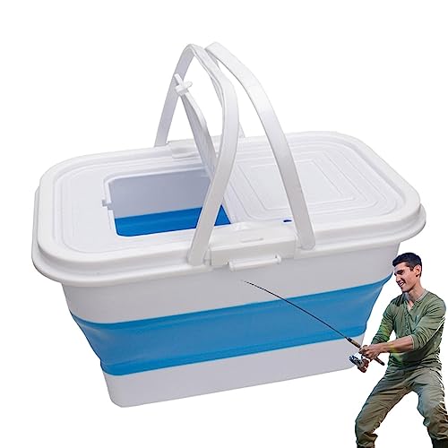 Kasmole Faltbarer Fischeimer - Faltbarer Fischschutzeimer mit großem Fassungsvermögen - mit Griff, atmungsaktivem Netz, Drainagelöchern, multifunktionales Zubehör für Wäsche, Camping