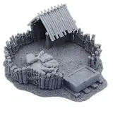 Schweinestall mit Mutter Schwein und Ferkel, Miniaturgelände für Bauernhof, Dorf, Städte, Gebäude, Fantasie, Tischkriegsspiel, 28 mm - 32 mm, RPG, ländliche Landschaft Requisiten