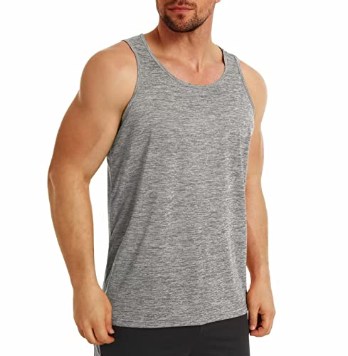 MAGCOMSEN Fitness Tanktops Herren Ärmelloses Sportunterhemden Gym Bodybuilding Muskel Shirts Herren Silm Fit Trainingsshirt UV Schutz Jogging Tops Sommer Essentials T-Shirt Hellgrau XL