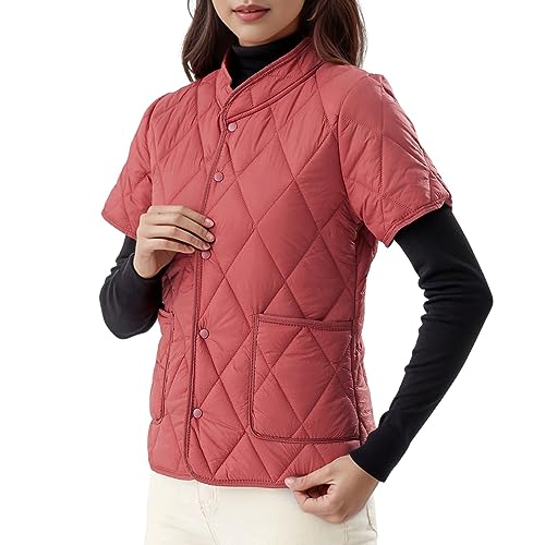 Leichte Damen-Daunenjacke mit kurzen Ärmeln zwei Taschen (in Übergröße erhältlich) Genial Bau Damen Wintermantel Warm Jacket Damenmantel Winterjacken Für Damen leichte daunenjacke damen (Orange, XXXL)