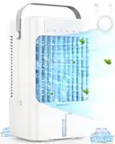 Klimaanlage Mobil, 4-in-1 Mobiles Klimagerät, 900ml Wassertank Luftkühler mit Wasserkühlung, 3 Windgeschwindigkeiten & 2 Feuchtigkeits Modi, 90°Oszillation, Timer, 7 Farben Licht für Zuhause