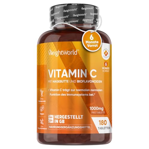 Vitamin C 1000mg pro Tablette 180 vegane Tabletten für 6 Monate WeightWorld