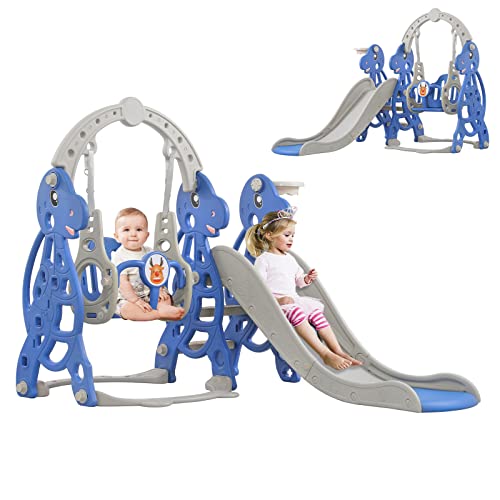 LARS360 4-in-1 Kinder Spielplatz, Spielzeugrutsche mit Kletterleiter, Kinderrutsche Schaukel und Basketballkorb, Multifunktionales Spielplatzset für Kinder von 1-5 Jahren (Typ B)