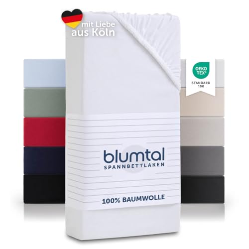 Blumtal® Baumwolle Spannbettlaken 140x200cm Basics Jersey - Bettbezug 140x200cm - Oeko-TEX zertifiziertes Spannbetttuch 140x200cm - Matratzenbezug 140x200cm - Bettbezug - Leintuch - Weiß